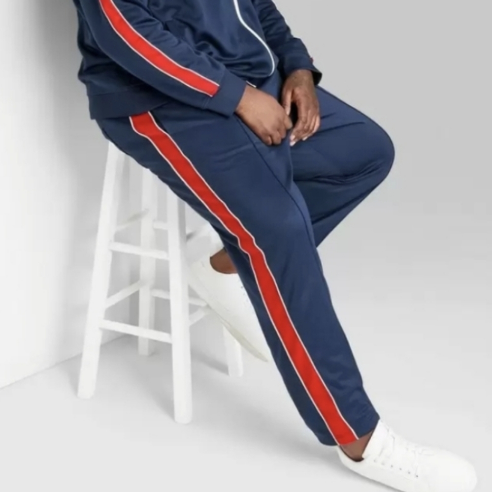 3XL TALL Blue Academy Track Suit Athletic Pants Stripes Pockets Original Use